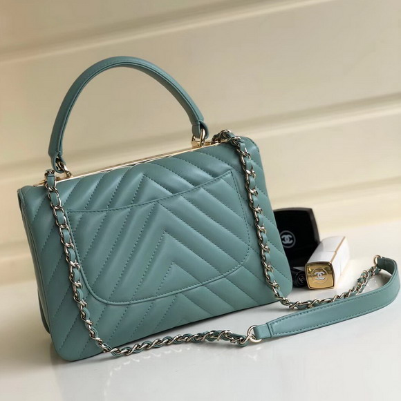 Chanel Chevron Lambskin Trendy CC Flap Bag with Top Handle Turquoise