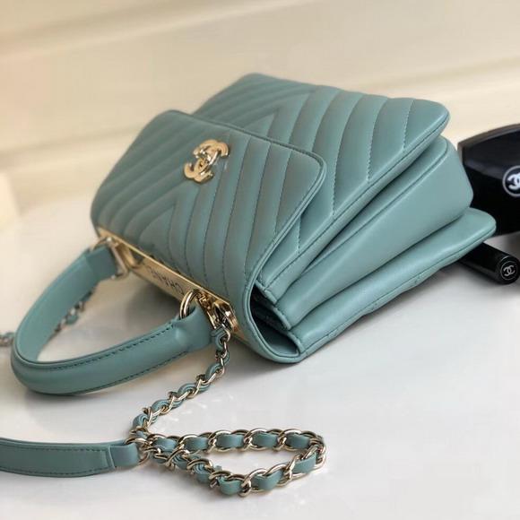 Chanel Chevron Lambskin Trendy CC Flap Bag with Top Handle Turquoise