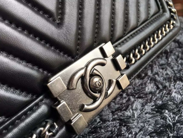 Chanel Chevron Le Boy Handle Bag Black Lambskin for Sale