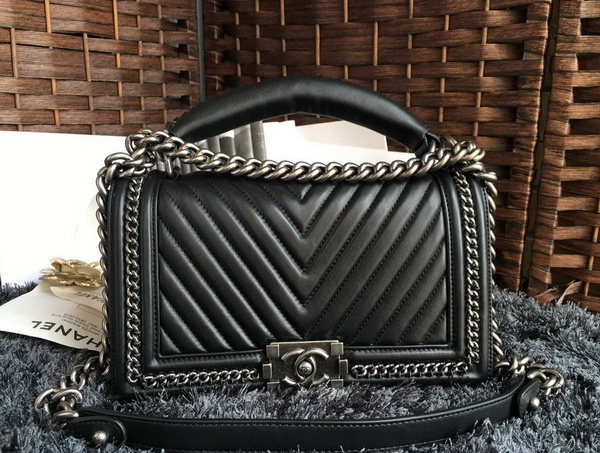 Chanel Chevron Le Boy Handle Bag Black Lambskin for Sale