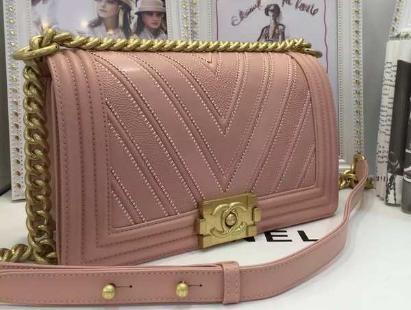 Chanel Chevron Le Boy Pink Calfskin for Sale