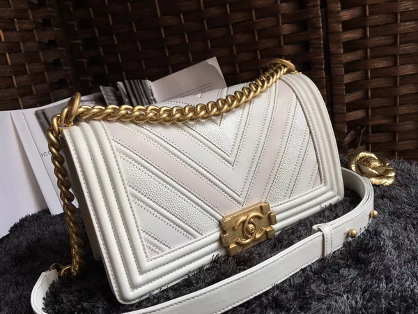 Chanel Chevron Le Boy White Calfskin for Sale