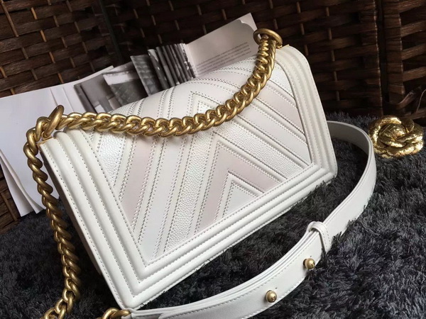 Chanel Chevron Le Boy White Calfskin for Sale