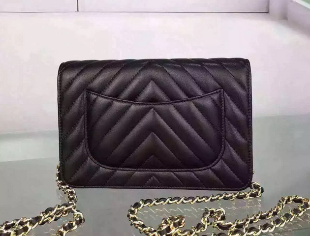 Chanel Chevron Wallet On Chain Black Lambskin for Sale