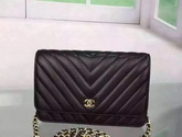 Chanel Chevron Wallet On Chain Black Lambskin for Sale