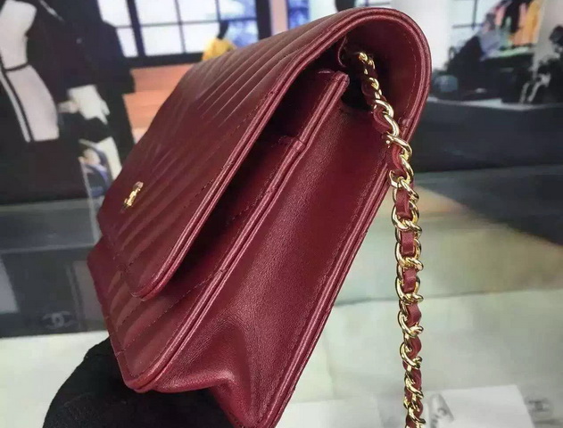 Chanel Chevron Wallet On Chain Oxblood Lambskin for Sale