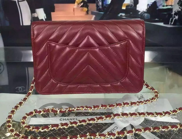 Chanel Chevron Wallet On Chain Oxblood Lambskin for Sale