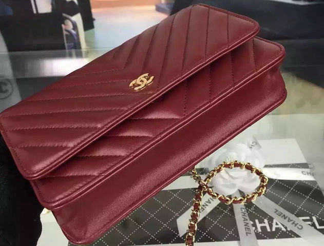 Chanel Chevron Wallet On Chain Oxblood Lambskin for Sale