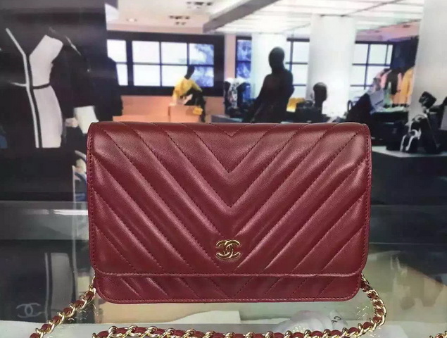 Chanel Chevron Wallet On Chain Oxblood Lambskin for Sale