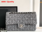 Chanel Classic 11 12 Handbag Black and White Tweed Silver Tone Metal Ref A01112 Replica