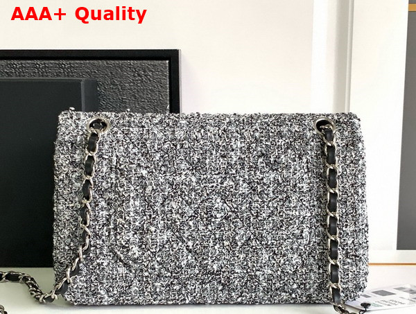 Chanel Classic 11 12 Handbag Black and White Tweed Silver Tone Metal Ref A01112 Replica