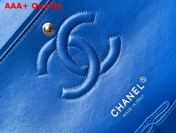 Chanel Classic 11 12 Handbag Blue and White Tweed Silver Tone Metal Ref A01112 Replica