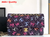 Chanel Classic 11 12 Handbag Printed Fabric and Gold Tone Metal Black and Multicolor Ref A01112 Replica