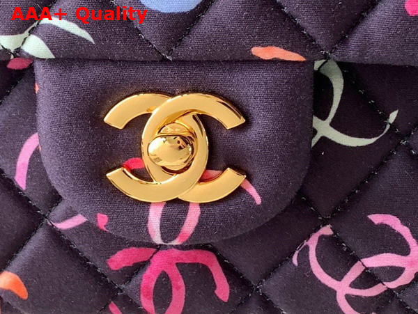 Chanel Classic 11 12 Handbag Printed Fabric and Gold Tone Metal Black and Multicolor Ref A01112 Replica