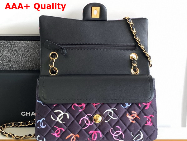 Chanel Classic 11 12 Handbag Printed Fabric and Gold Tone Metal Black and Multicolor Ref A01112 Replica