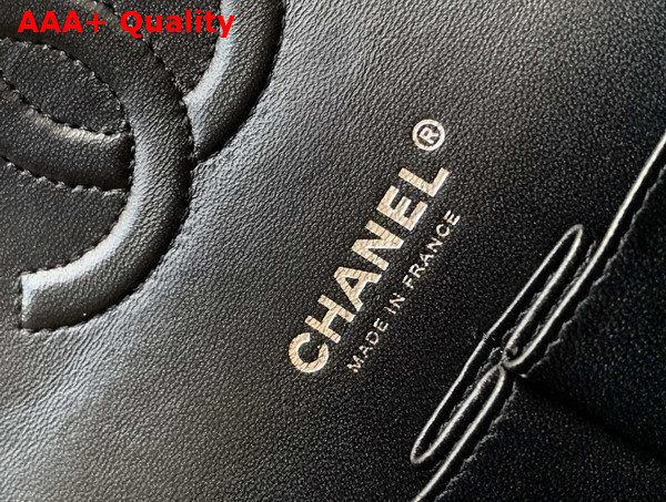 Chanel Classic 11 12 Handbag Wool Tweed Ruthenium Finish Metal Black Light Blue and Gray A01112 Replica