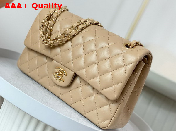 Chanel Classic 11 12 Handbag in Beige Lambskin Gold Tone Metal Ref A01112 Replica