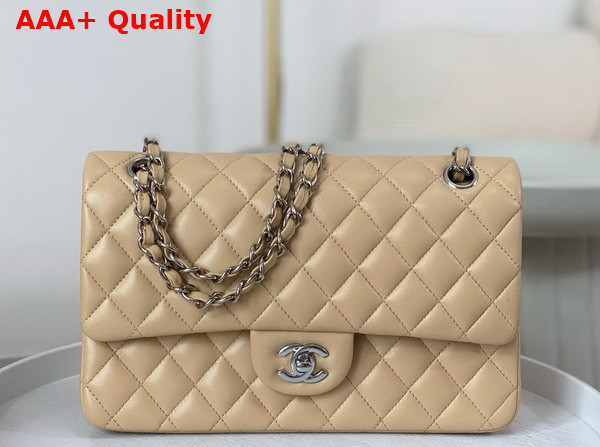 Chanel Classic 11 12 Handbag in Beige Lambskin Silver Tone Metal Ref A01112 Replica