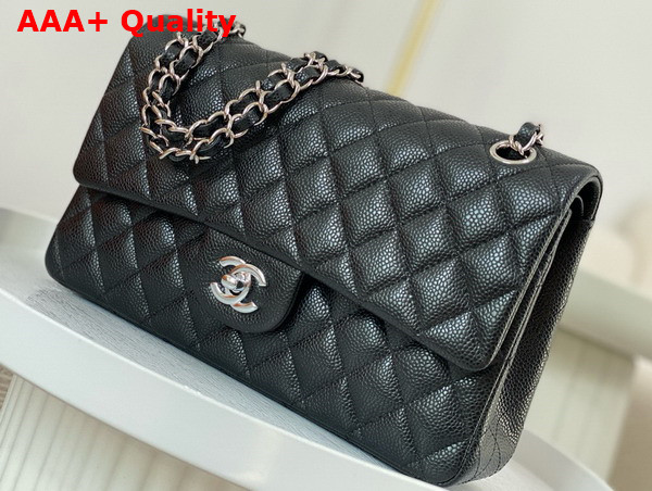 Chanel Classic 11 12 Handbag in Black Shiny Grained Calfskin Silver Tone Metal Ref A01112 Replica