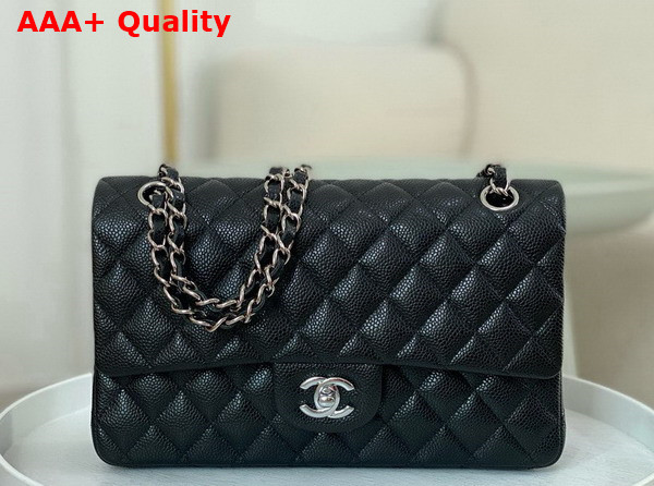 Chanel Classic 11 12 Handbag in Black Shiny Grained Calfskin Silver Tone Metal Ref A01112 Replica