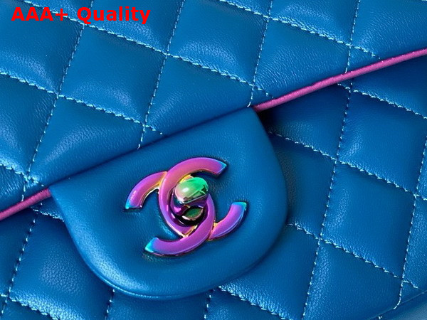 Chanel Classic 11 12 Handbag in Blue Lambskin with Iridescent Metal A01112 Replica