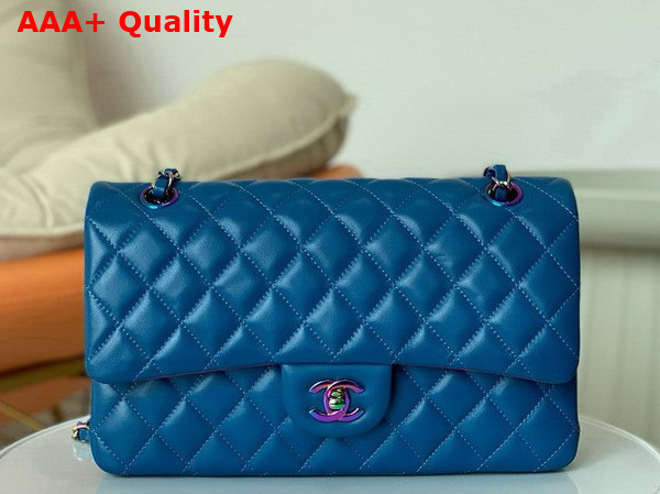 Chanel Classic 11 12 Handbag in Blue Lambskin with Iridescent Metal A01112 Replica