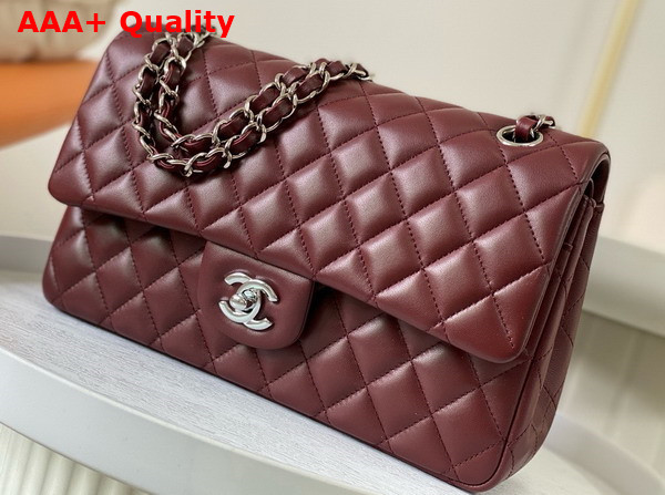 Chanel Classic 11 12 Handbag in Burgundy Lambskin Silver Tone Metal Ref A01112 Replica