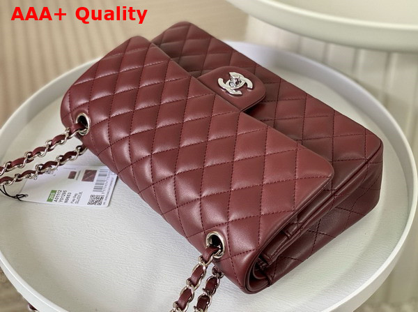 Chanel Classic 11 12 Handbag in Burgundy Lambskin Silver Tone Metal Ref A01112 Replica