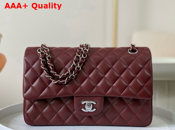 Chanel Classic 11 12 Handbag in Burgundy Lambskin Silver Tone Metal Ref A01112 Replica