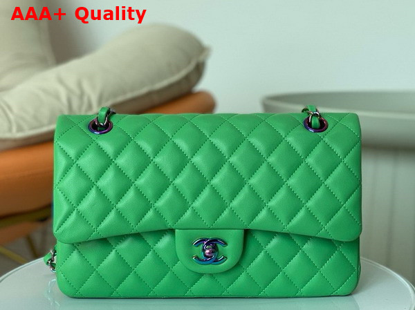 Chanel Classic 11 12 Handbag in Green Lambskin with Iridescent Metal A01112 Replica