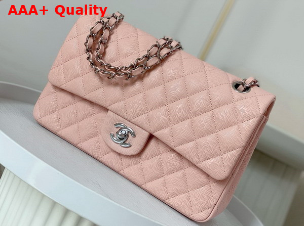 Chanel Classic 11 12 Handbag in Light Pink Shiny Grained Calfskin Silver Tone Metal Ref A01112 Replica