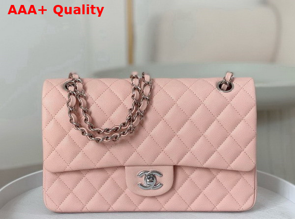 Chanel Classic 11 12 Handbag in Light Pink Shiny Grained Calfskin Silver Tone Metal Ref A01112 Replica