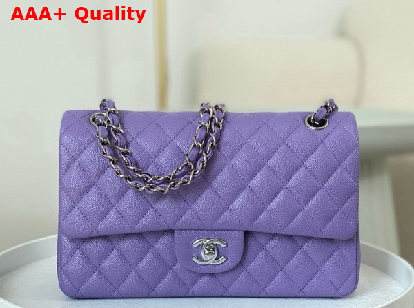 Chanel Classic 11 12 Handbag in Lilac Shiny Grained Calfskin Silver Tone Metal Ref A01112 Replica