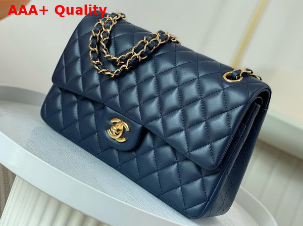 Chanel Classic 11 12 Handbag in Navy Blue Lambskin Gold Tone Metal Ref A01112 Replica