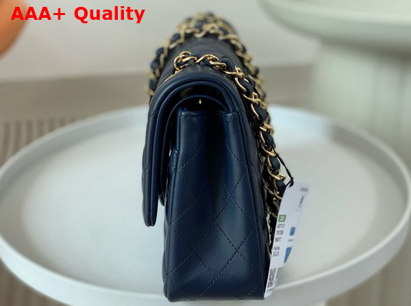 Chanel Classic 11 12 Handbag in Navy Blue Lambskin Gold Tone Metal Ref A01112 Replica