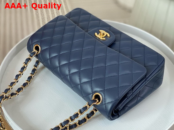 Chanel Classic 11 12 Handbag in Navy Blue Lambskin Gold Tone Metal Ref A01112 Replica