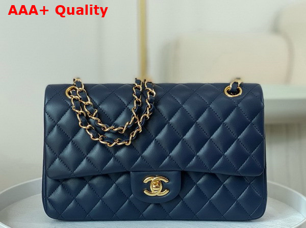 Chanel Classic 11 12 Handbag in Navy Blue Lambskin Gold Tone Metal Ref A01112 Replica