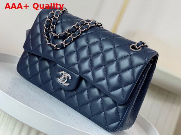 Chanel Classic 11 12 Handbag in Navy Blue Lambskin Silver Tone Metal Ref A01112 Replica