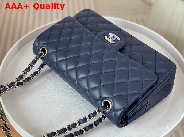 Chanel Classic 11 12 Handbag in Navy Blue Lambskin Silver Tone Metal Ref A01112 Replica