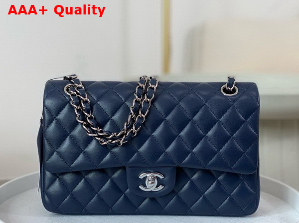 Chanel Classic 11 12 Handbag in Navy Blue Lambskin Silver Tone Metal Ref A01112 Replica