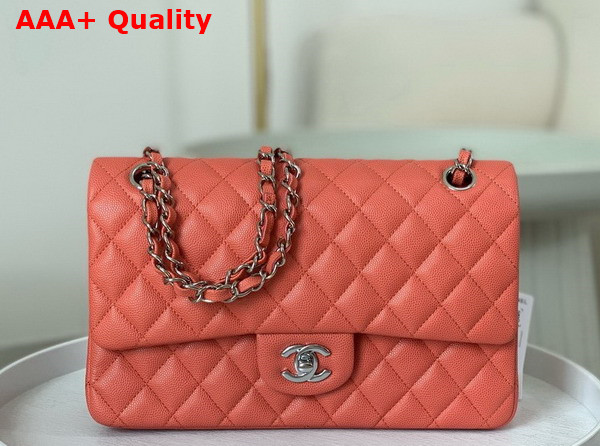 Chanel Classic 11 12 Handbag in Orange Grained Calfskin Silver Tone Metal Ref A01112 Replica