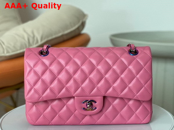 Chanel Classic 11 12 Handbag in Pink Lambskin with Iridescent Metal A01112 Replica