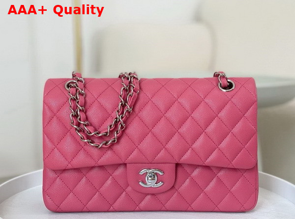 Chanel Classic 11 12 Handbag in Pink Shiny Grained Calfskin Silver Tone Metal Ref A01112 Replica