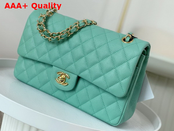 Chanel Classic 11 12 Handbag in Turquoise Shiny Grained Calfskin Gold Tone Metal Ref A01112 Replica