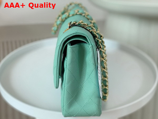 Chanel Classic 11 12 Handbag in Turquoise Shiny Grained Calfskin Gold Tone Metal Ref A01112 Replica