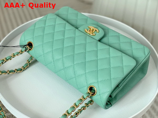 Chanel Classic 11 12 Handbag in Turquoise Shiny Grained Calfskin Gold Tone Metal Ref A01112 Replica