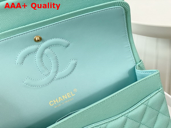 Chanel Classic 11 12 Handbag in Turquoise Shiny Grained Calfskin Gold Tone Metal Ref A01112 Replica