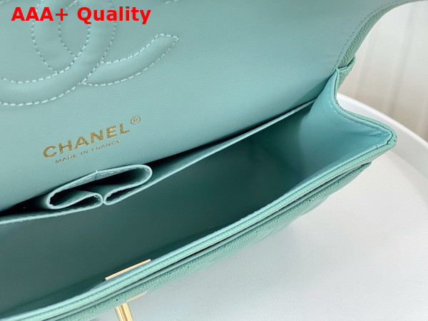 Chanel Classic 11 12 Handbag in Turquoise Shiny Grained Calfskin Gold Tone Metal Ref A01112 Replica