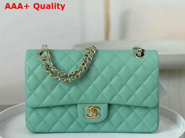 Chanel Classic 11 12 Handbag in Turquoise Shiny Grained Calfskin Gold Tone Metal Ref A01112 Replica