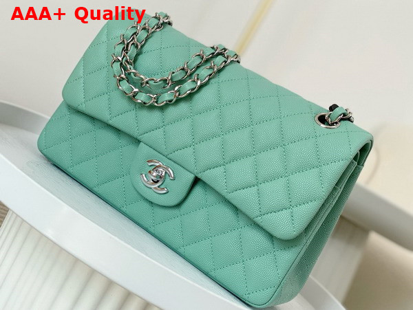 Chanel Classic 11 12 Handbag in Turquoise Shiny Grained Calfskin Silver Tone Metal Ref A01112 Replica